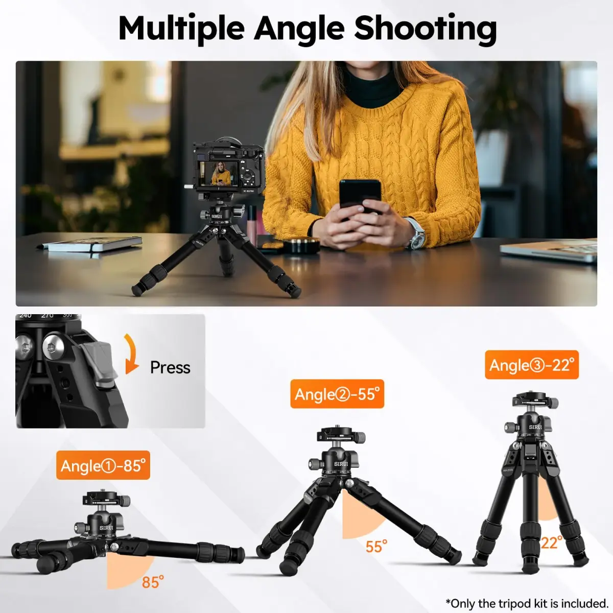 Sirui AM-203S+G0 Aluminum Desktop Tripod with Ball Head | 15kg (33lbs) Load Capacity, 42.5cm (16.7") Max Height - view 6