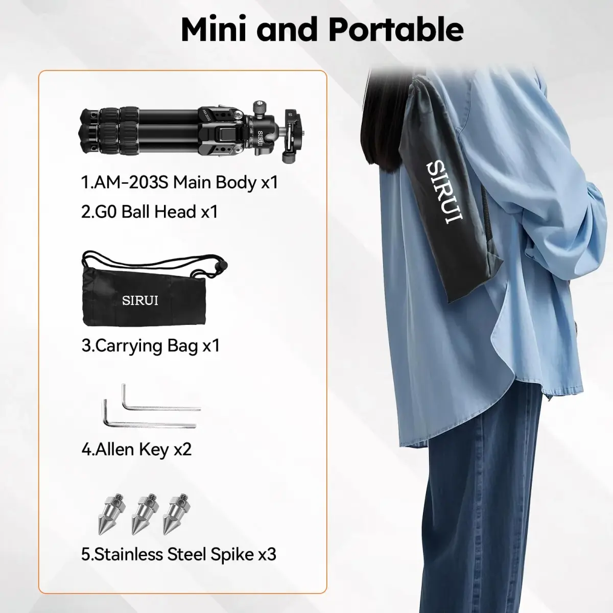 Sirui AM-203S+G0 Aluminum Desktop Tripod with Ball Head | 15kg (33lbs) Load Capacity, 42.5cm (16.7") Max Height - view 8