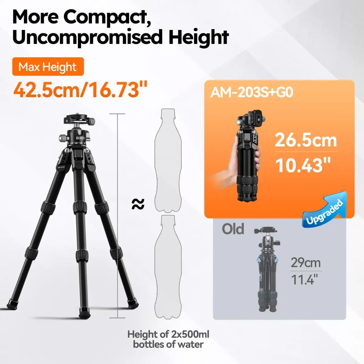 Sirui AM-203S+G0 Aluminum Desktop Tripod with Ball Head | 15kg (33lbs) Load Capacity, 42.5cm (16.7") Max Height - view 4