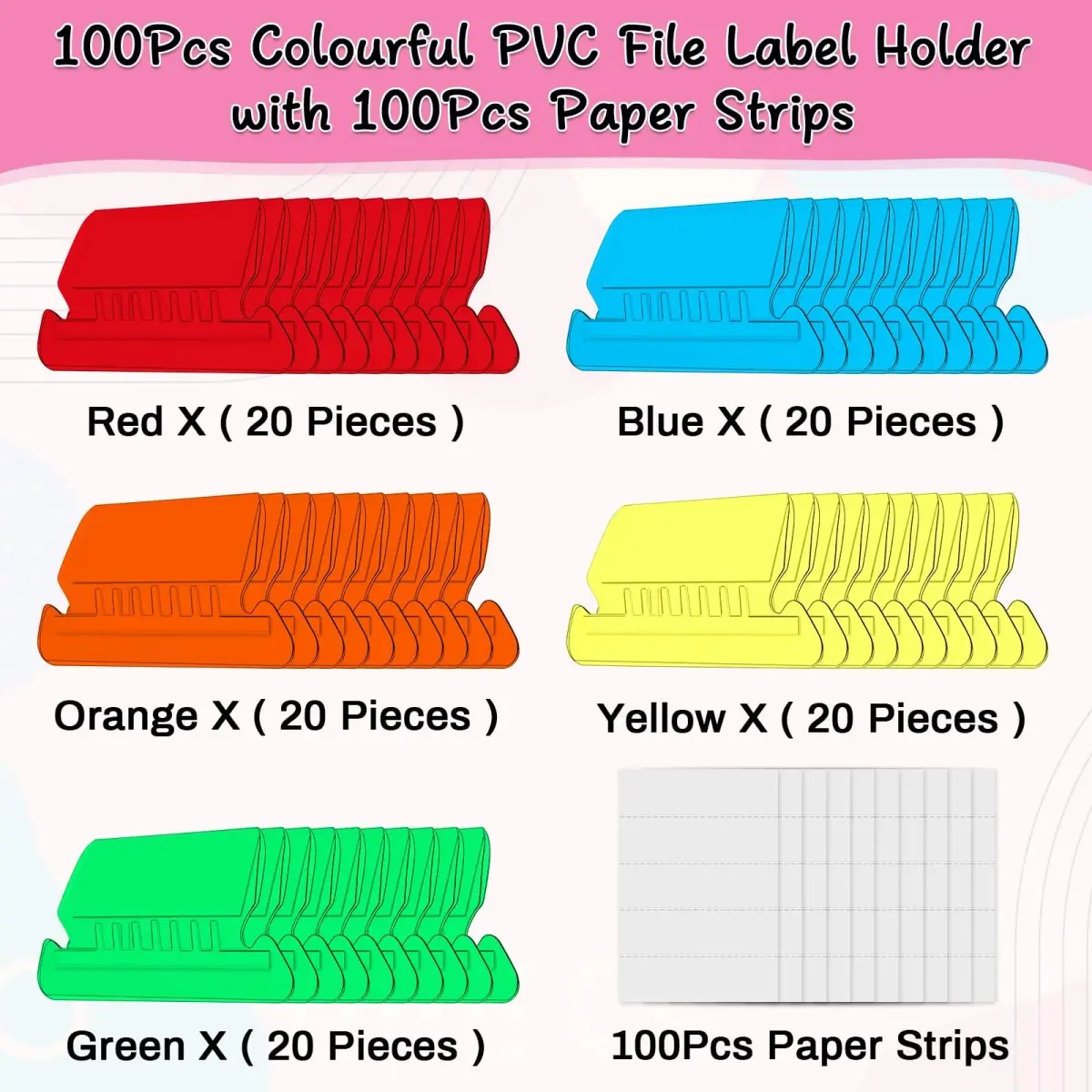 Selizo Hanging File Folder Tabs & Inserts 2" Wide, Multicolor | 100 Sets for Easy Organization - view 2