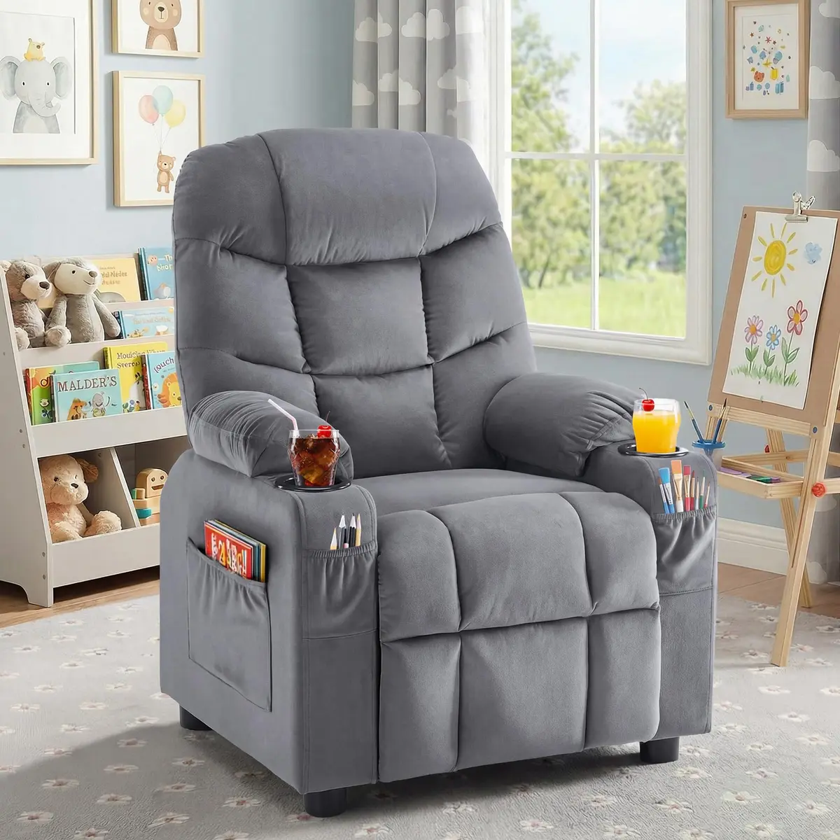 SNUGWAY Kids Recliner Chair Velvet Reclining Toddler Push Back Big Sofa Ages 3-12 | Ergonomic & Durable - main product image