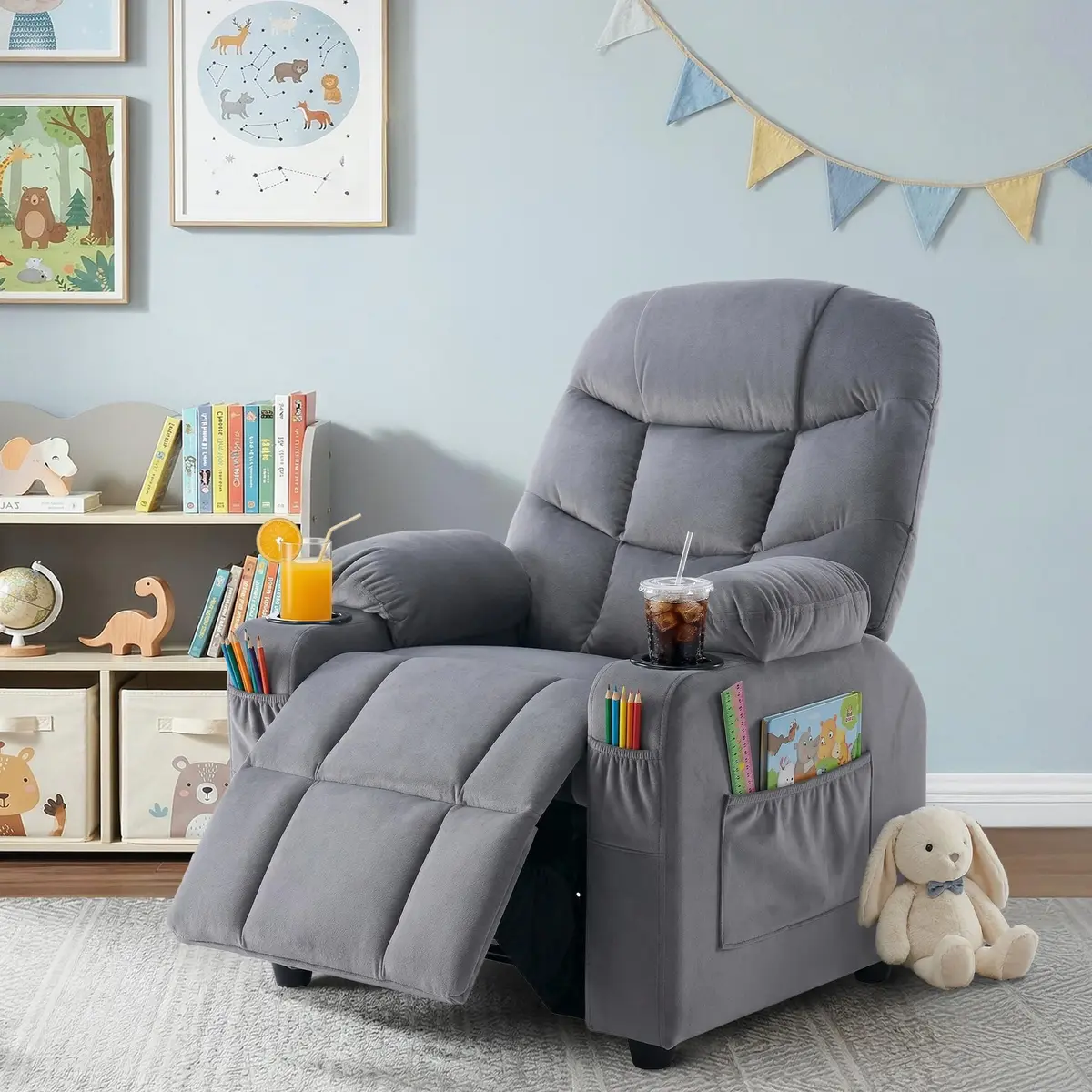 SNUGWAY Kids Recliner Chair Velvet Reclining Toddler Push Back Big Sofa Ages 3-12 | Ergonomic & Durable - view 2