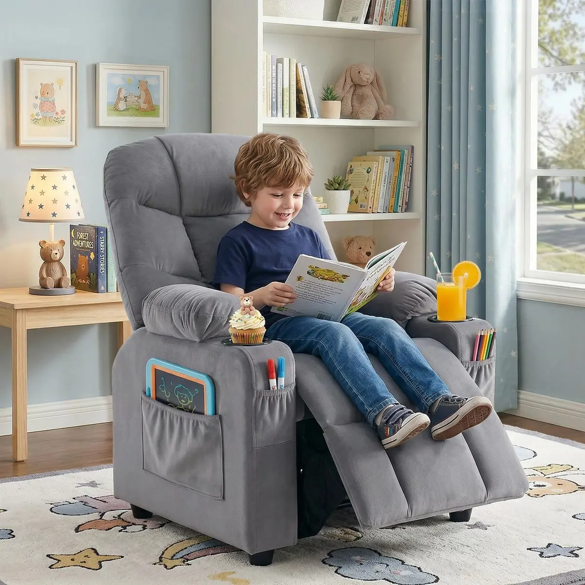 SNUGWAY Kids Recliner Chair Velvet Reclining Toddler Push Back Big Sofa Ages 3-12 | Ergonomic & Durable - view 4
