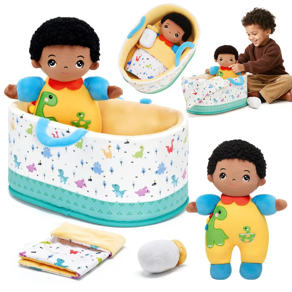 OUOZZZ Soft Black Baby Boy Doll Set 25.4cm (10 inches) | Educational Pretend Play for Toddlers - main product image
