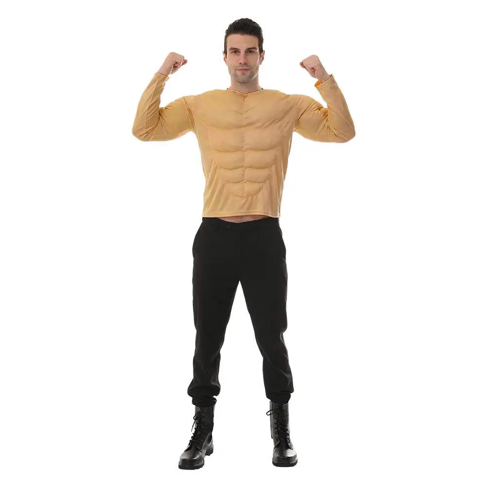 EraSpooky Men Muscle Shirt Bodybuilder Halloween Costume Accessory for Adult Muscle Shirt Padded Khaki | Cosplay & Costume - view 3