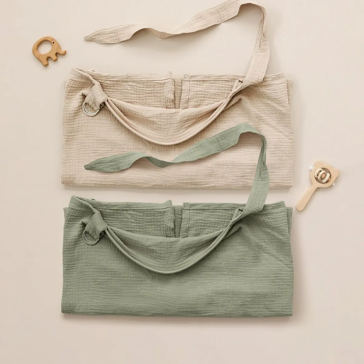 Konssy 2-Pack Muslin Nursing Cover Up Fog Green, Cream | 100% Cotton Breathable with Rigid Hoop - view 6