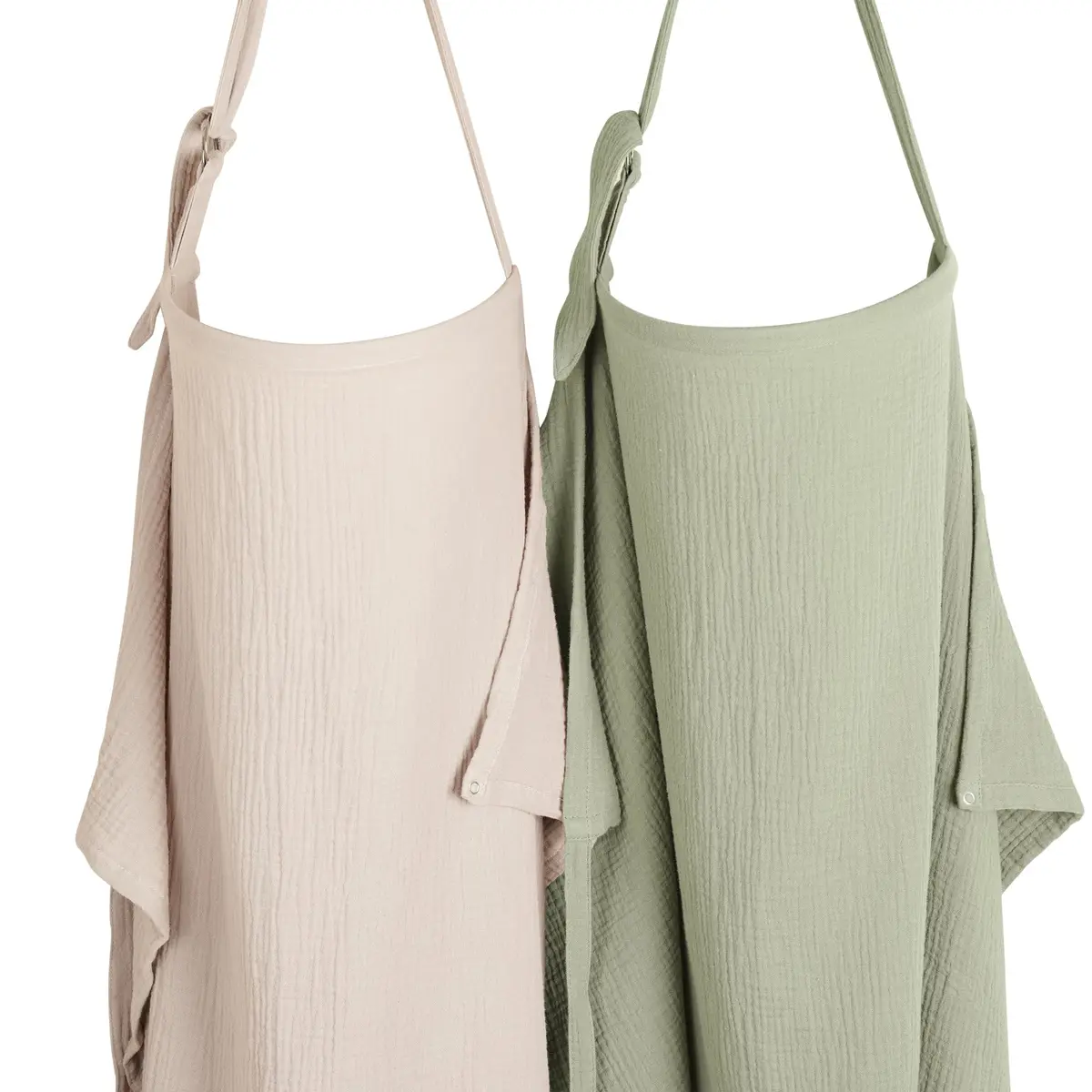 Konssy 2-Pack Muslin Nursing Cover Up Fog Green, Cream | 100% Cotton Breathable with Rigid Hoop - main product image