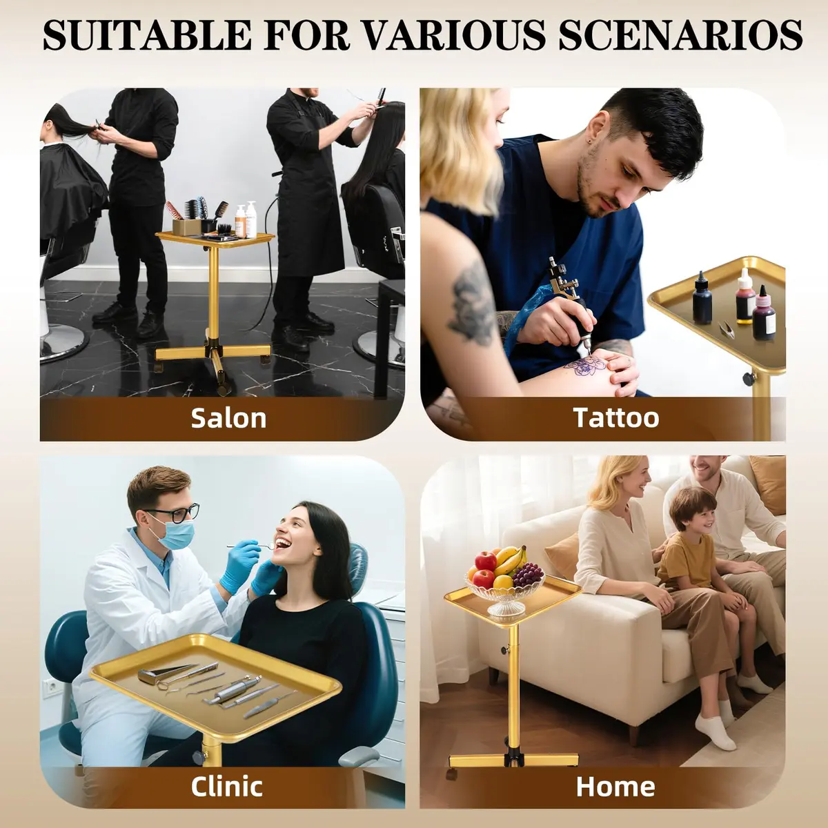 lailelaodi Utility Cart on Wheels Adjustable Height Gold | Salon & Spa Storage - view 4