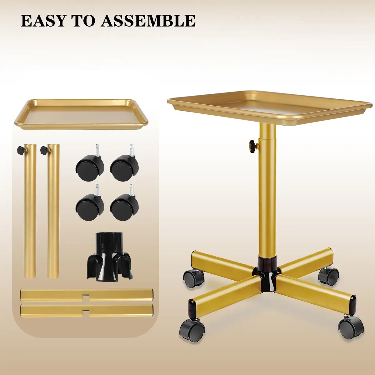 lailelaodi Utility Cart on Wheels Adjustable Height Gold | Salon & Spa Storage - view 7