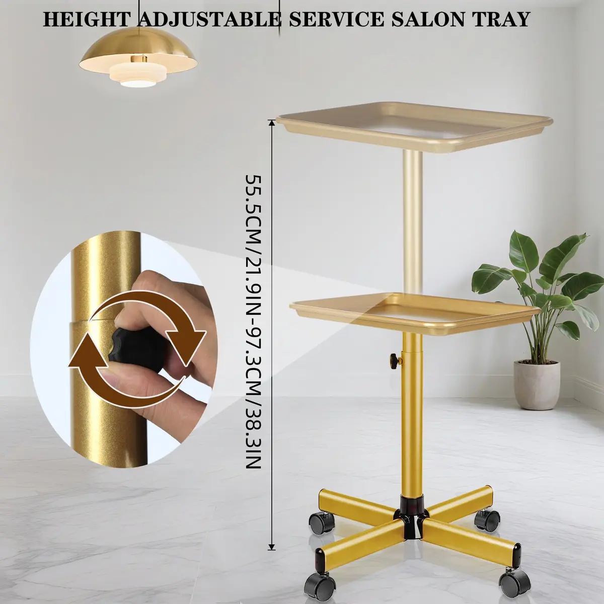 lailelaodi Utility Cart on Wheels Adjustable Height Gold | Salon & Spa Storage - view 2