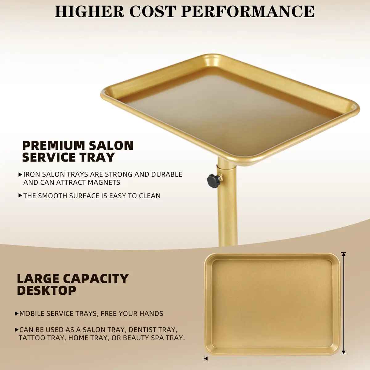lailelaodi Utility Cart on Wheels Adjustable Height Gold | Salon & Spa Storage - view 3