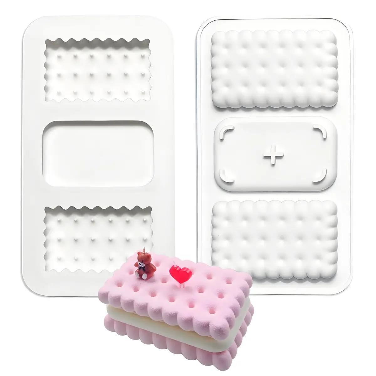 Fchil Silicone Cookie Biscuit Mold for Ice Cream Sandwich Cake | Non-Stick, 2 Cavities, White - main product image