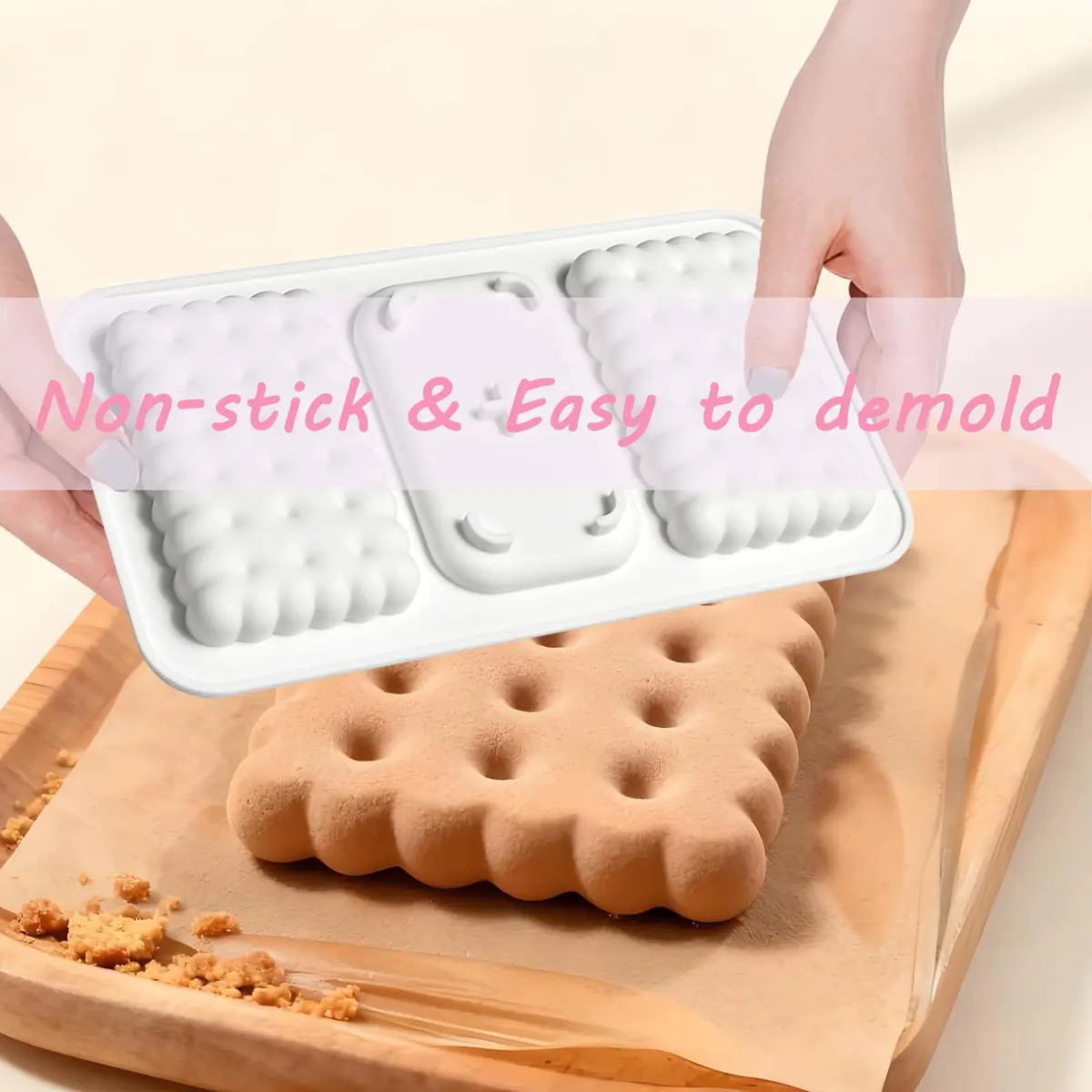 Fchil Silicone Cookie Biscuit Mold for Ice Cream Sandwich Cake | Non-Stick, 2 Cavities, White - view 3
