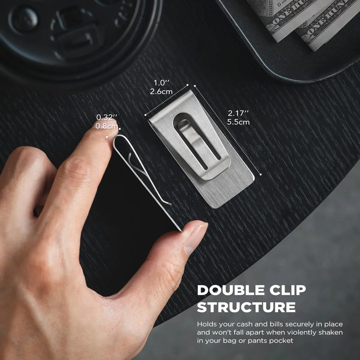 VULKIT Stainless Steel Money Clip | Holds 10-20 Bills | Slim & Lightweight - view 3