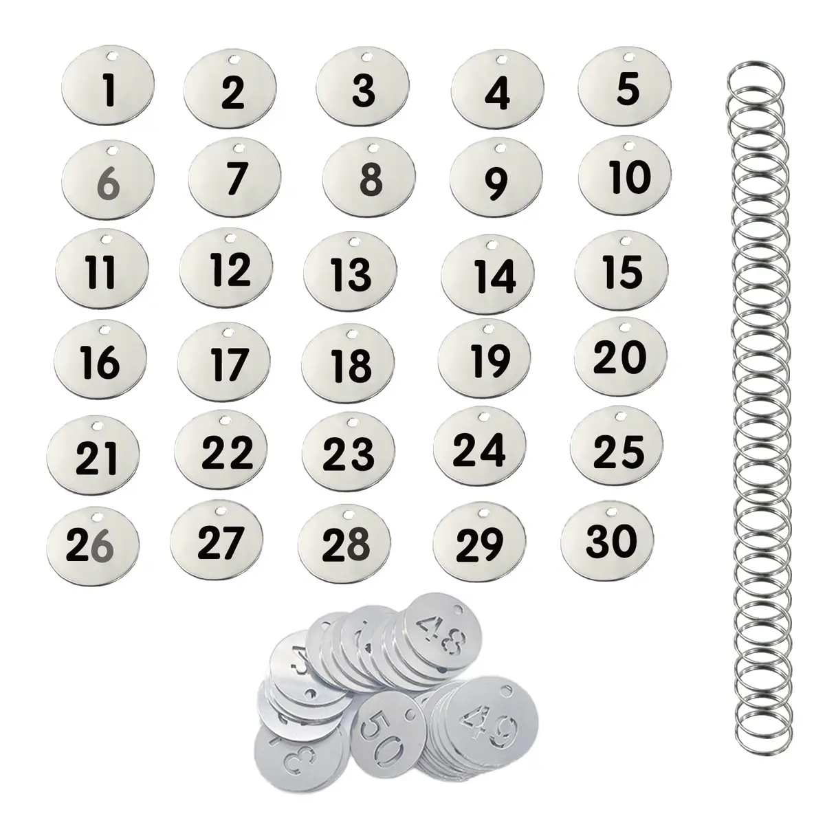 Wzttdm Stainless Steel Numbered Tags, Round Metal Key Tags with Rings (1-50) | Durable, Corrosion-Resistant - main product image