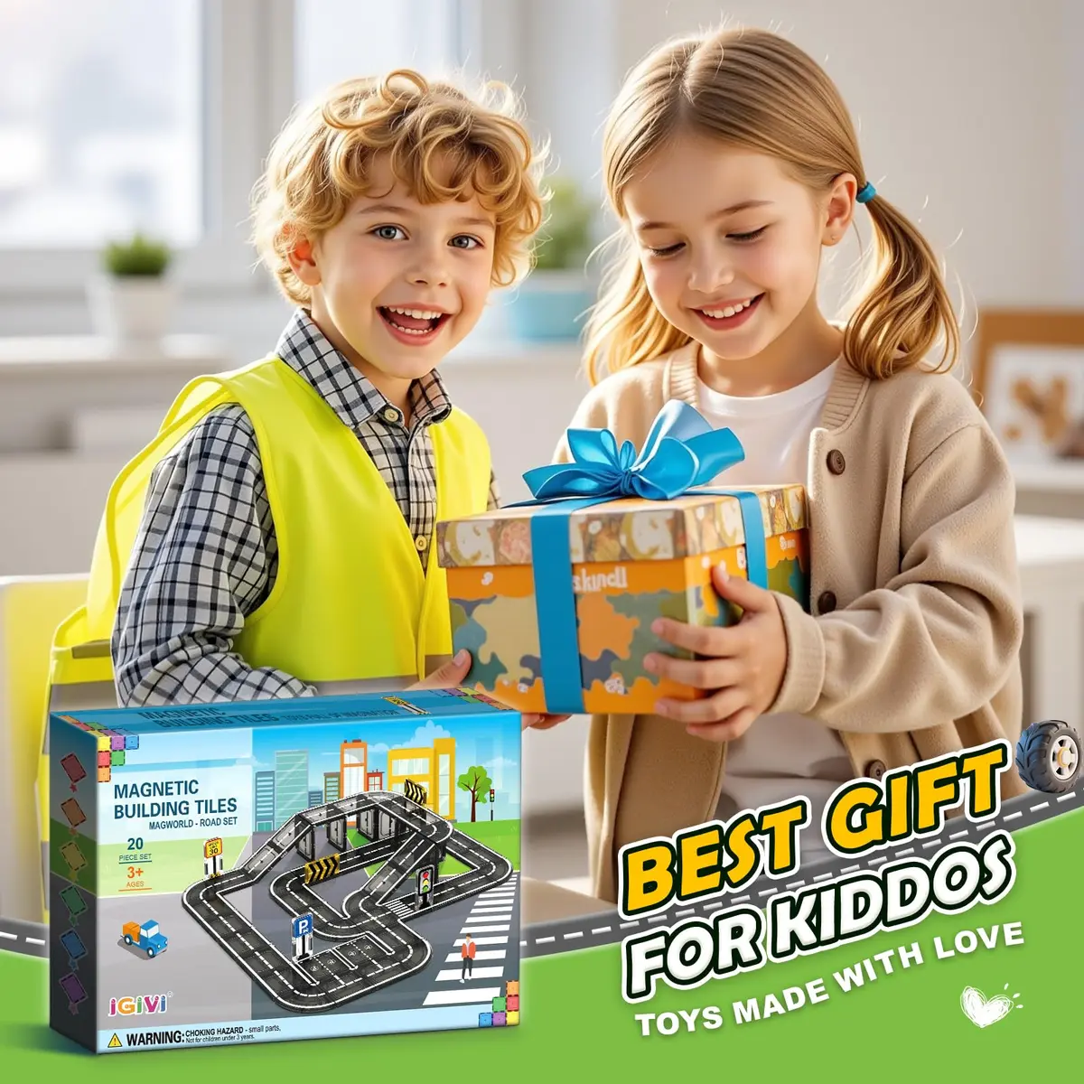IGIVI Magnetic Tiles Road Set for Kids 3-5 | STEM Building Blocks, 20 Pieces, Safe & Compatible - view 2