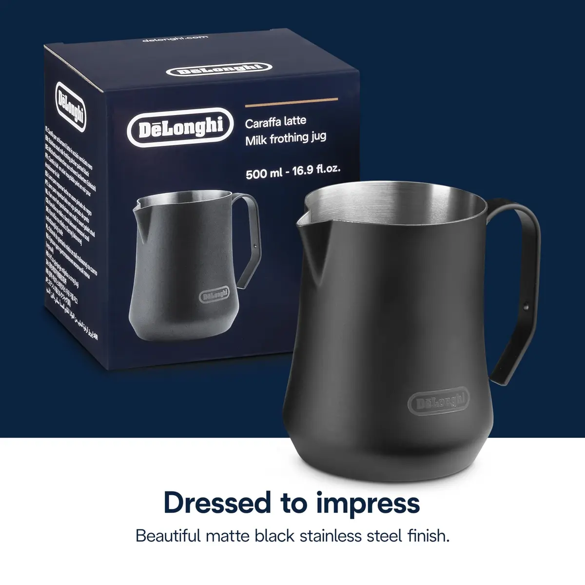 De'Longhi Matte Black Stainless Steel Milk Frothing Pitcher 500ml (17 oz) | Perfect Pour Control for Latte Art - view 5