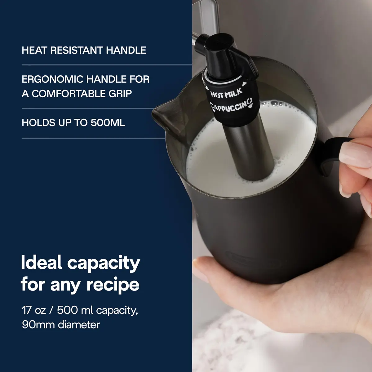 De'Longhi Matte Black Stainless Steel Milk Frothing Pitcher 500ml (17 oz) | Perfect Pour Control for Latte Art - view 4