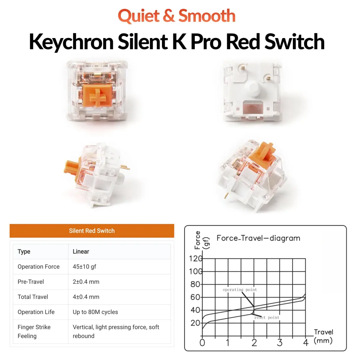 Keychron K10 Full Size 104 Keys Wireless Mechanical Keyboard with Keychron Silent K Pro Red Switch, White LED Backlight, Mac/Windows Compatibility - view 5