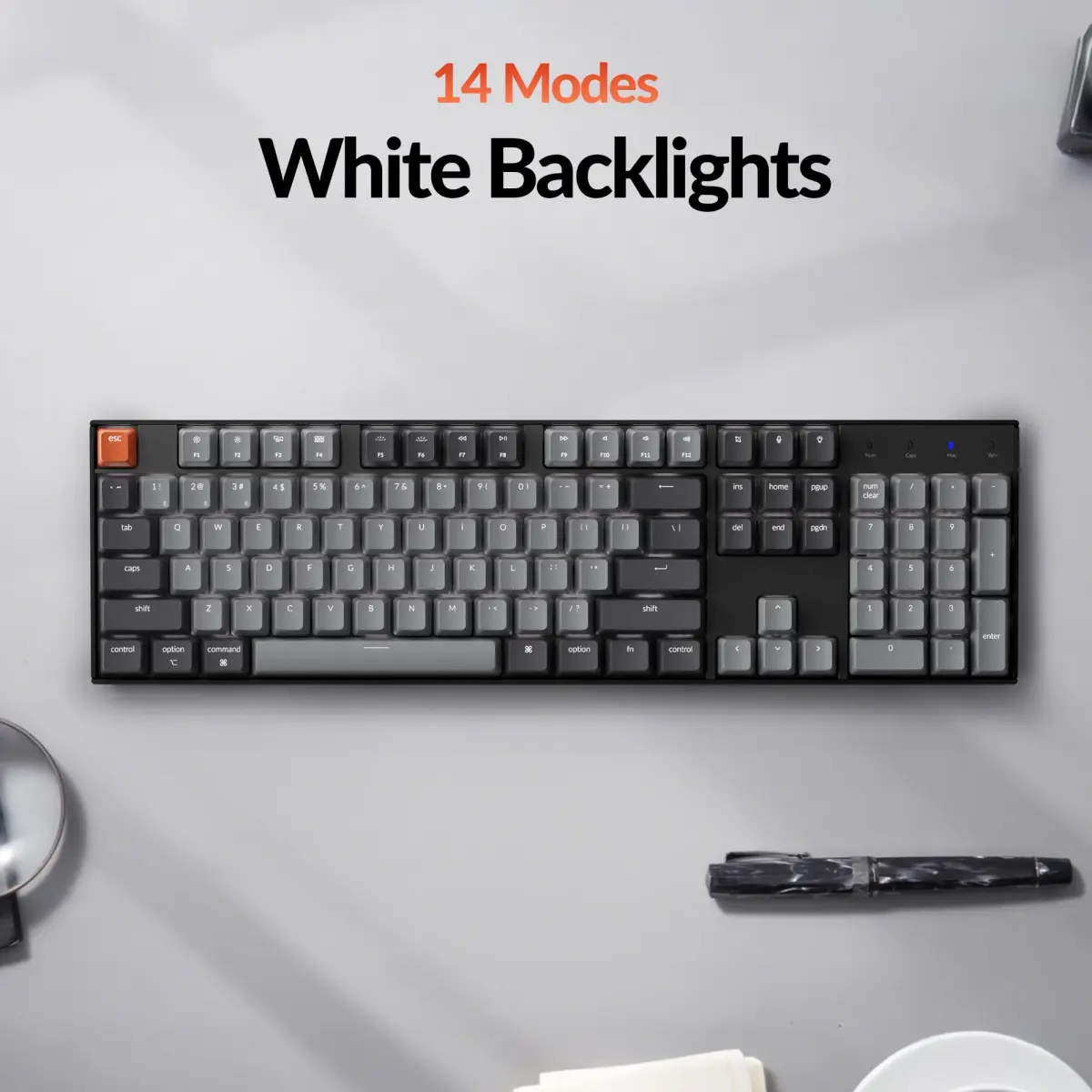 Keychron K10 Full Size 104 Keys Wireless Mechanical Keyboard with Keychron Silent K Pro Red Switch, White LED Backlight, Mac/Windows Compatibility - view 6