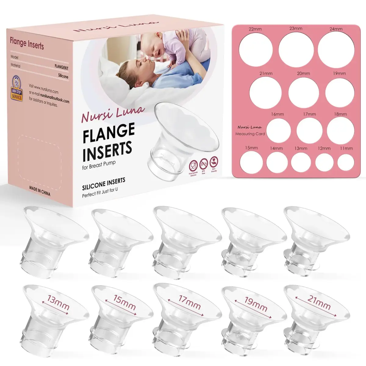 Nursi Luna Flange Sizing Kit for 24mm Breast Pumps, 10PCS | IBCLC-Developed for Precise Fit - main product image