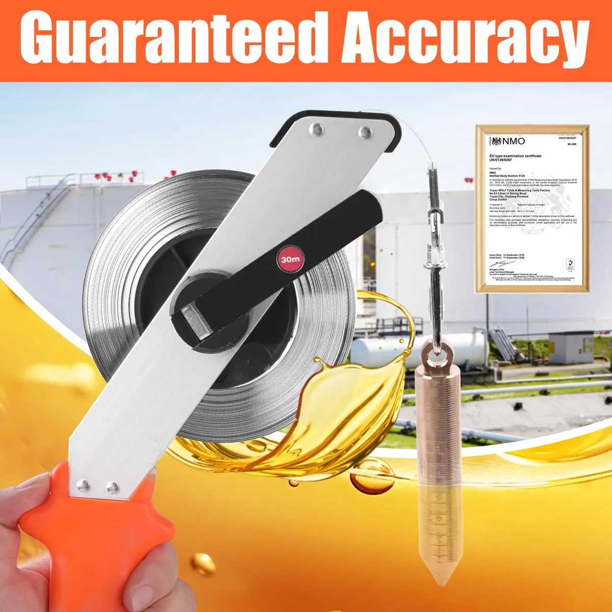 Cekegon Oil Gauging Tape, 10M (33ft) with Brass Plumb Bob | Rust-Resistant Dual-Scale Measurement - view 2