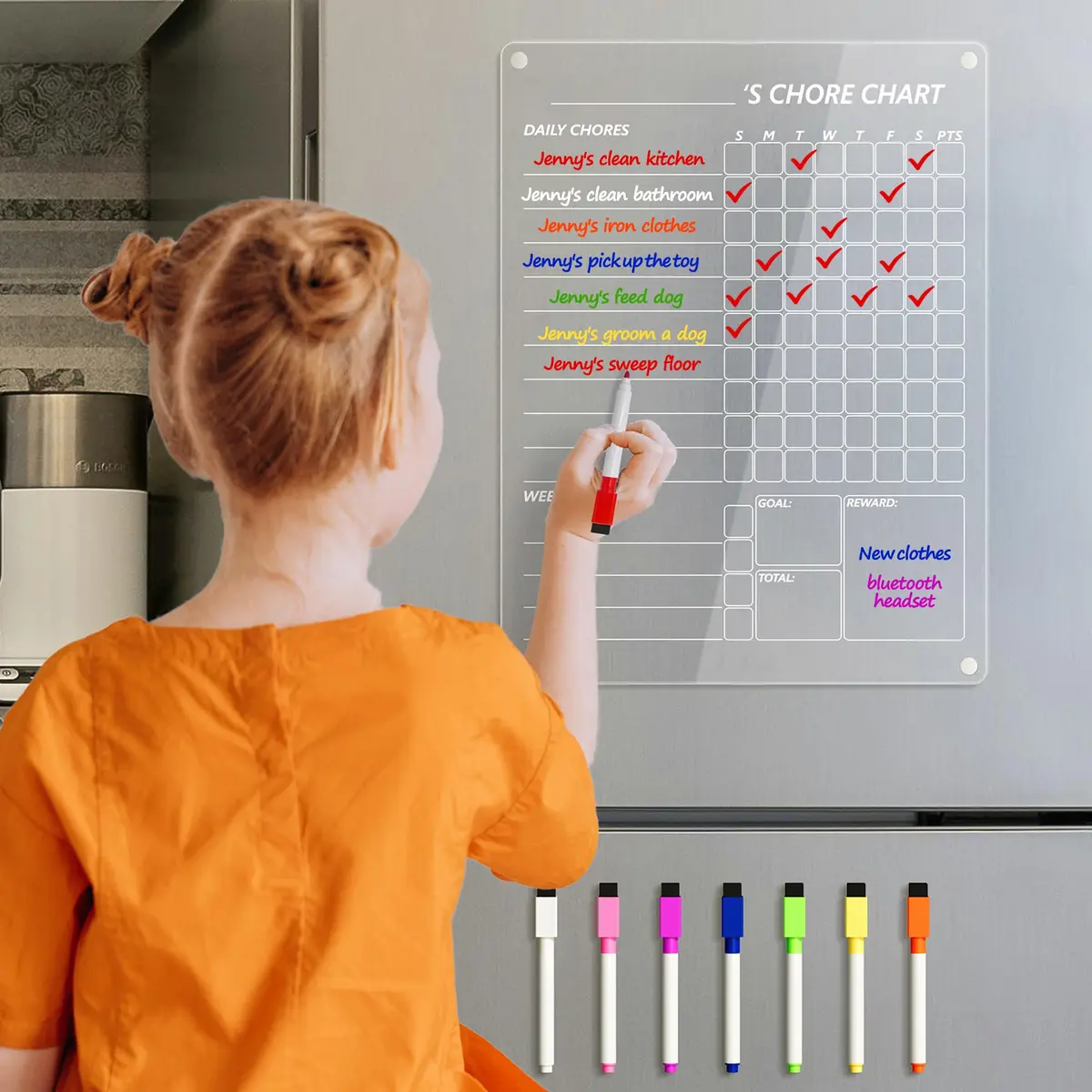 Neatsure Acrylic Magnetic Chore Chart 12"x9" | Clear Dry Erase Board for Fridge - view 2