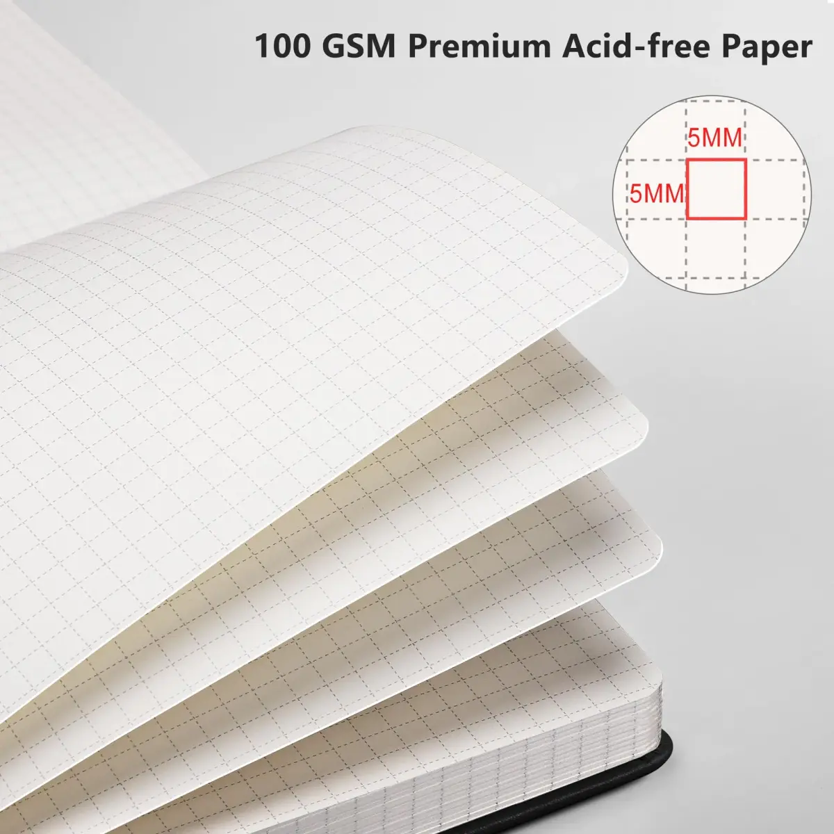 RETTACY Graph Grid Paper Notebook, A5 Size (5.7'' x 8.3'') 192 Pages, 5 Squares/Inch, Rose Gold Leather Hardcover, 100 GSM Thick Paper - view 3