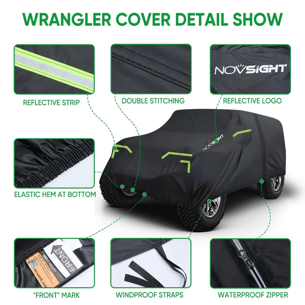 NOVSIGHT Jeep Wrangler Cover 2 Door Waterproof | Heavy-Duty All Weather Protection - view 5