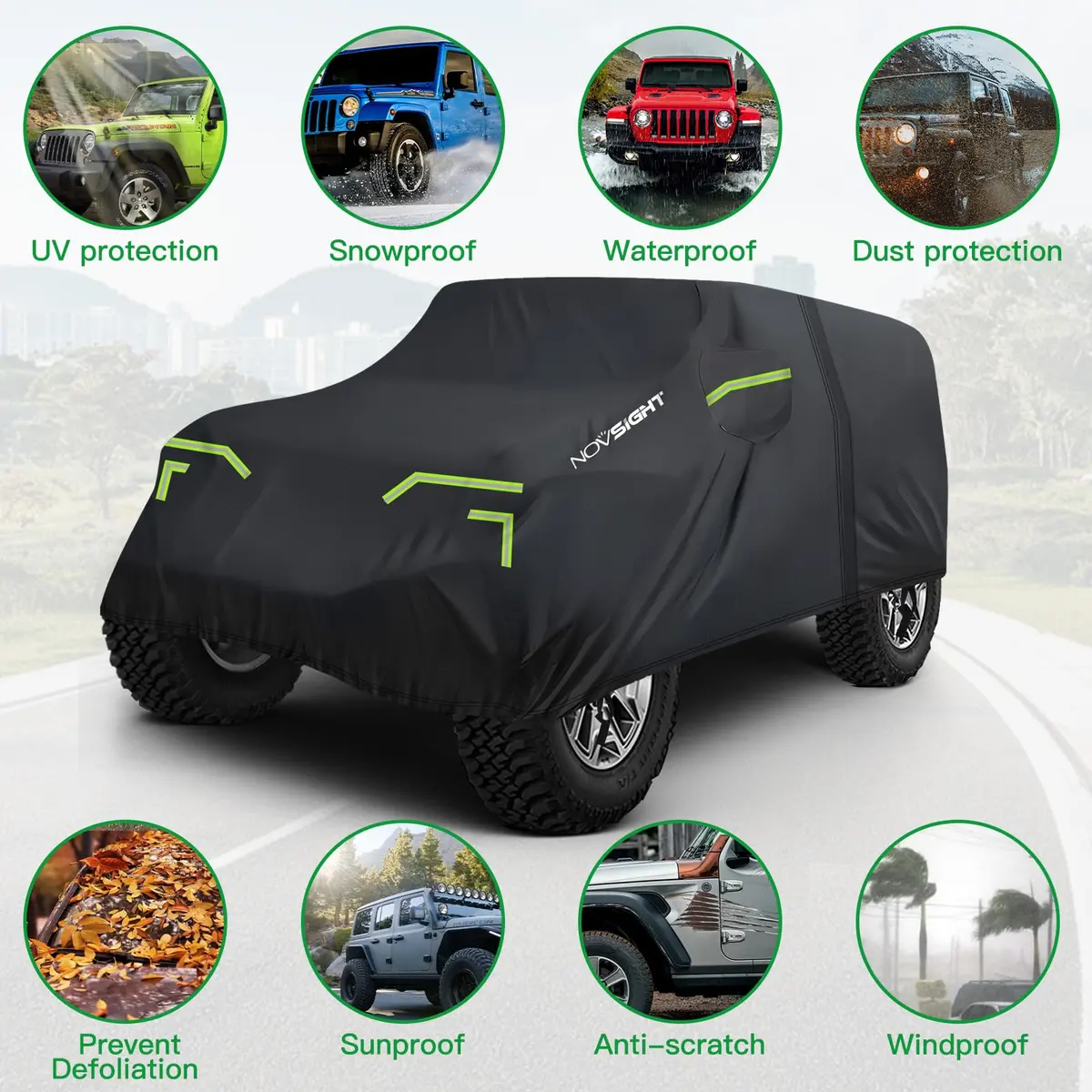 NOVSIGHT Jeep Wrangler Cover 2 Door Waterproof | Heavy-Duty All Weather Protection - view 6