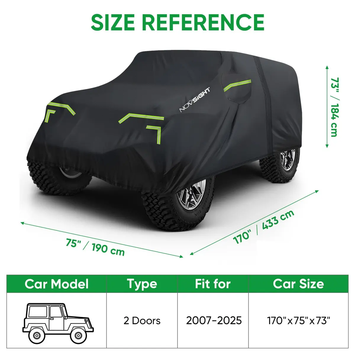 NOVSIGHT Jeep Wrangler Cover 2 Door Waterproof | Heavy-Duty All Weather Protection - view 8
