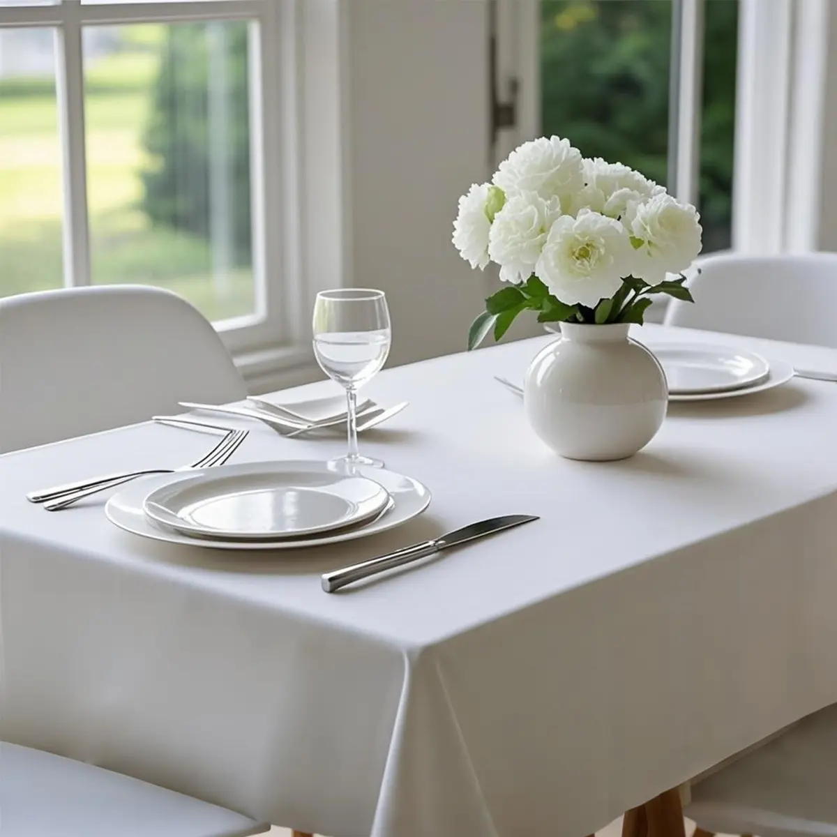 MRJ Polyester Tablecloth 60 x 84 Inch White Rectangle | Washable Fabric Cover for Dining - view 5