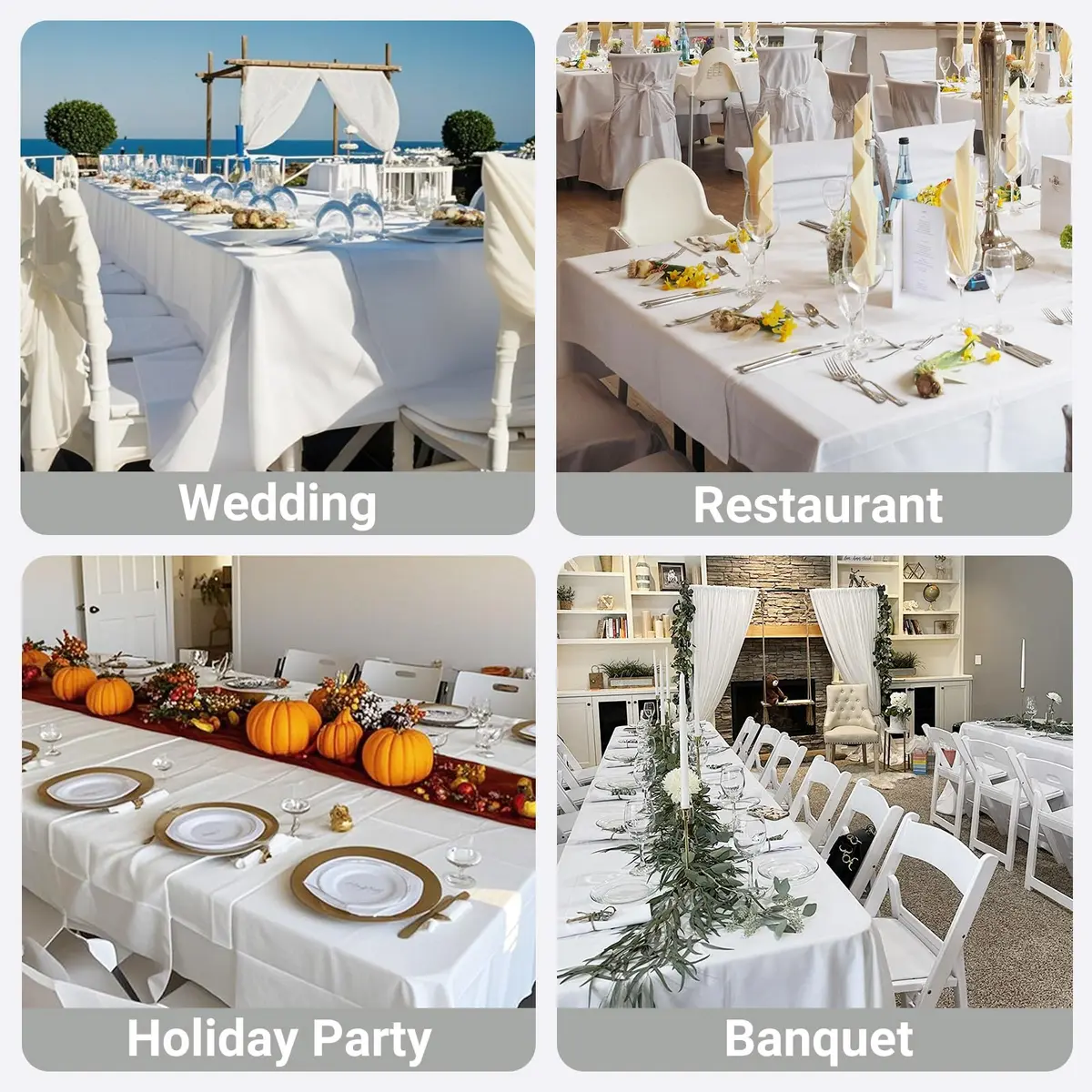 MRJ Polyester Tablecloth 60 x 84 Inch White Rectangle | Washable Fabric Cover for Dining - view 6
