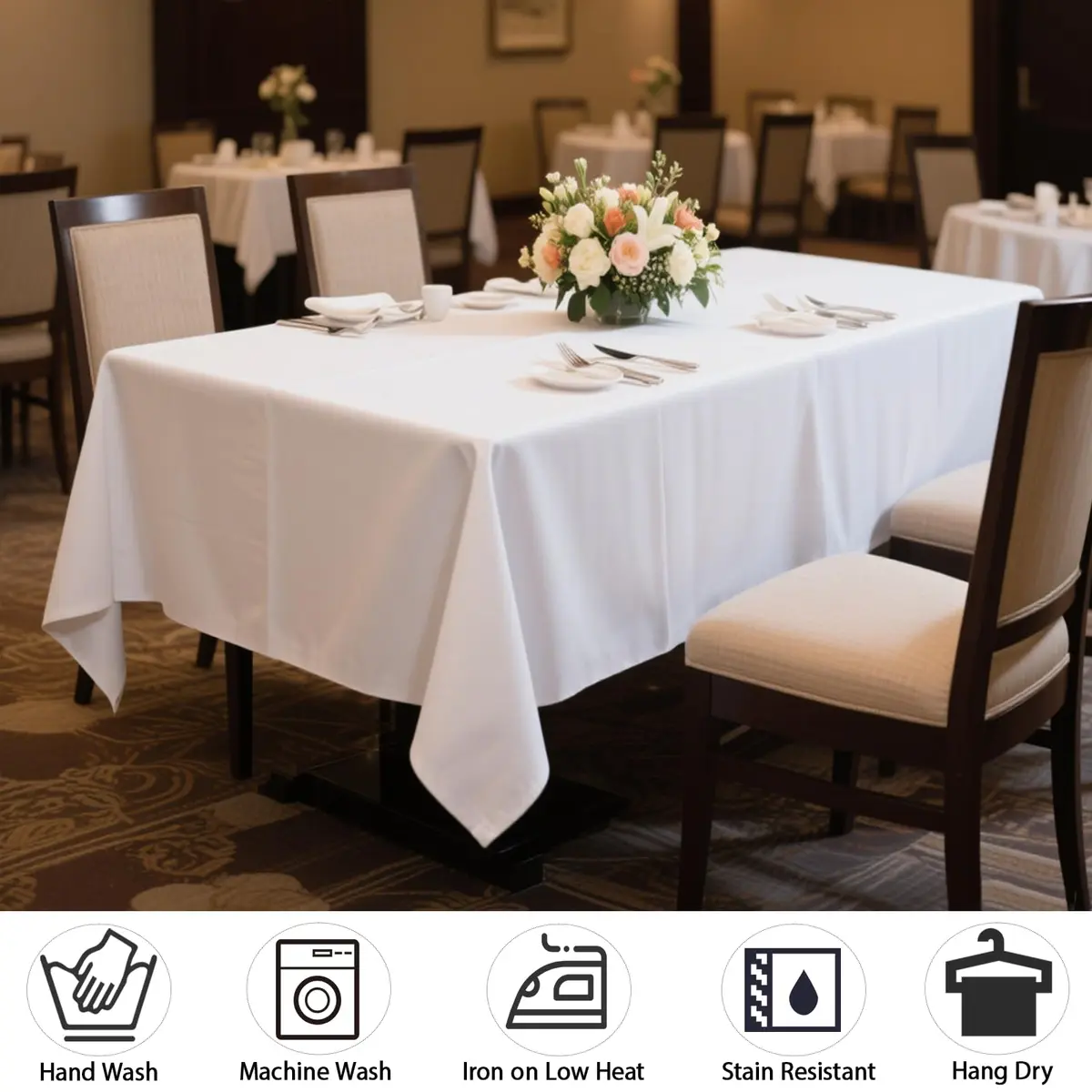 MRJ Polyester Tablecloth 60 x 84 Inch White Rectangle | Washable Fabric Cover for Dining - view 2