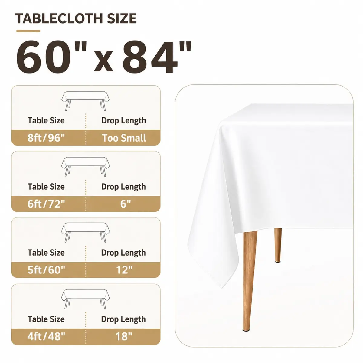 MRJ Polyester Tablecloth 60 x 84 Inch White Rectangle | Washable Fabric Cover for Dining - view 4