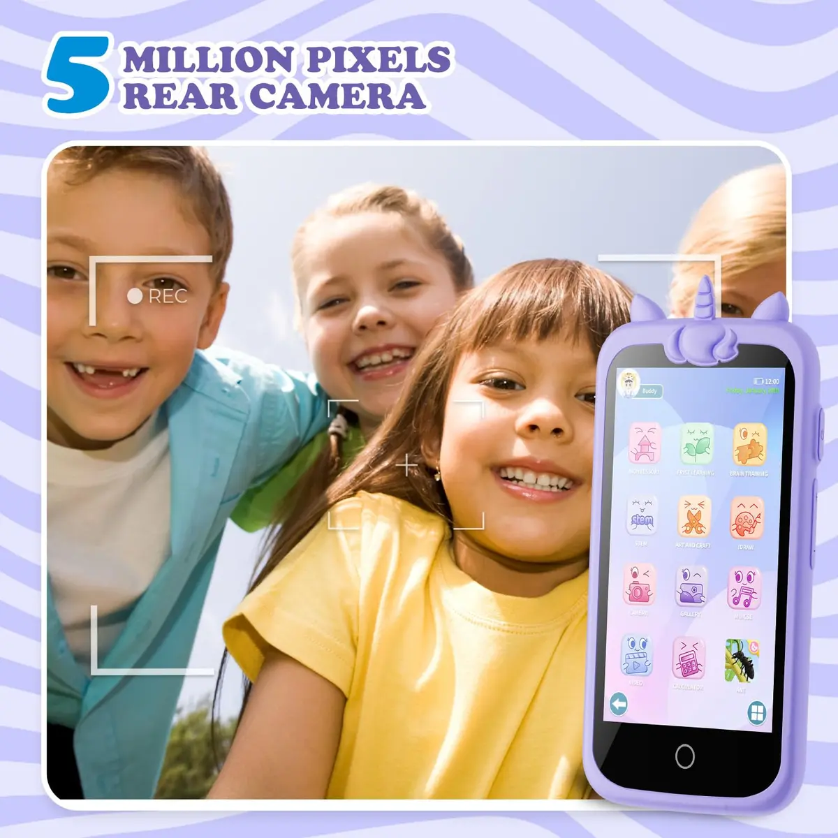 E teacher Kids Toys Phone Purple 3.97" Touchscreen | Educational Games & Camera - view 5