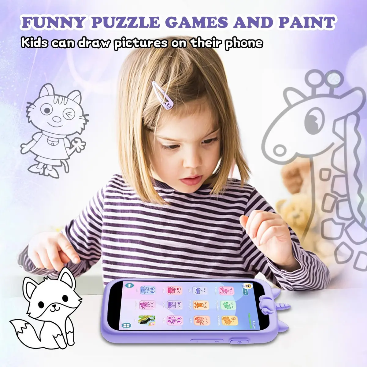E teacher Kids Toys Phone Purple 3.97" Touchscreen | Educational Games & Camera - view 7