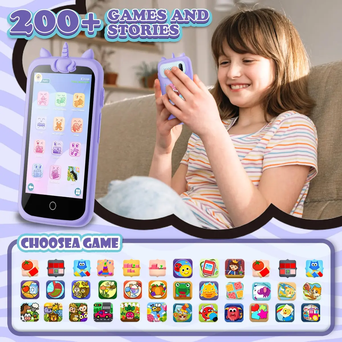 E teacher Kids Toys Phone Purple 3.97" Touchscreen | Educational Games & Camera - view 2