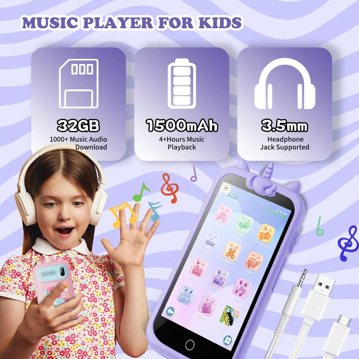 E teacher Kids Toys Phone Purple 3.97" Touchscreen | Educational Games & Camera - view 3