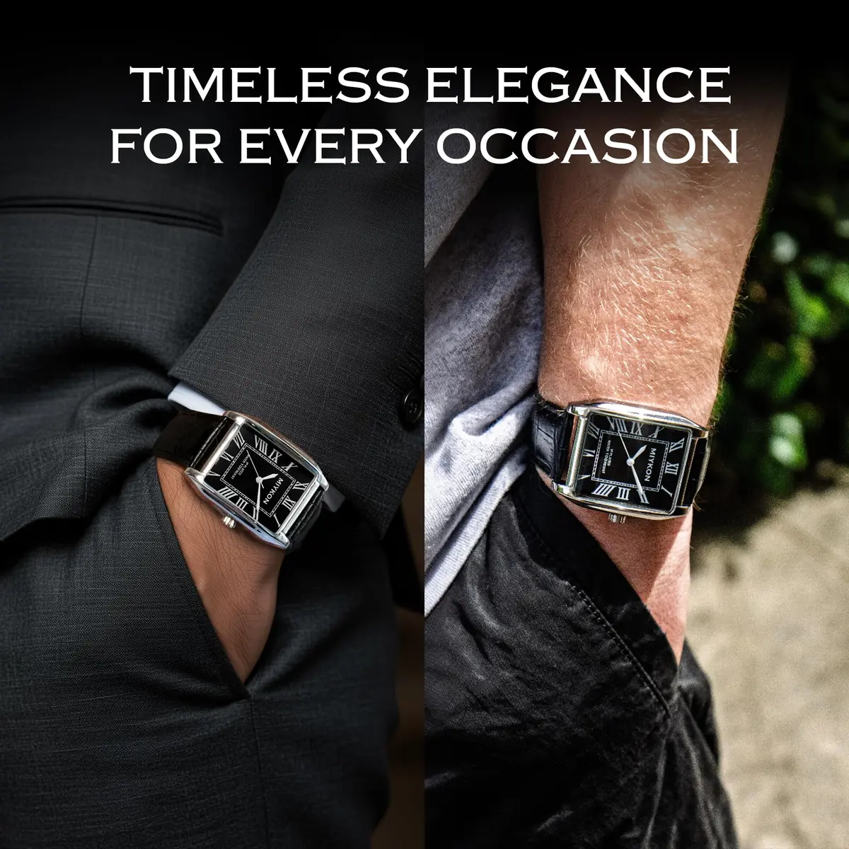 Miykon Men Vintage Tank Dress Watch 38mm | Genuine Leather, Water Resistant - view 8