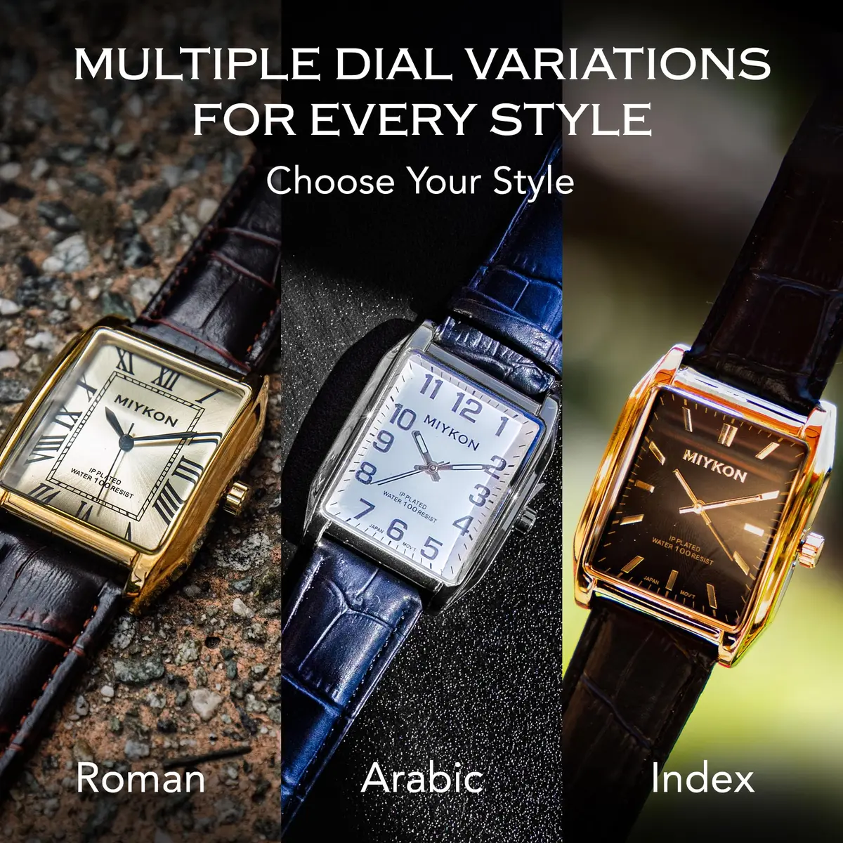 Miykon Men Vintage Tank Dress Watch 38mm | Genuine Leather, Water Resistant - view 9