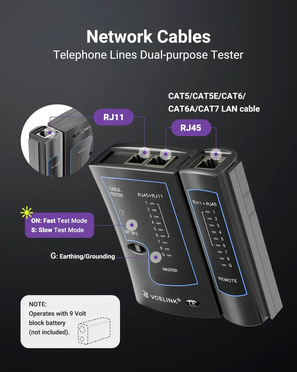 VCELINK RJ45 Crimp Tool Kit with LAN Tester & 50 Connectors | All-in-One Network Solution for Cat6, Cat5e, RJ11 - view 7