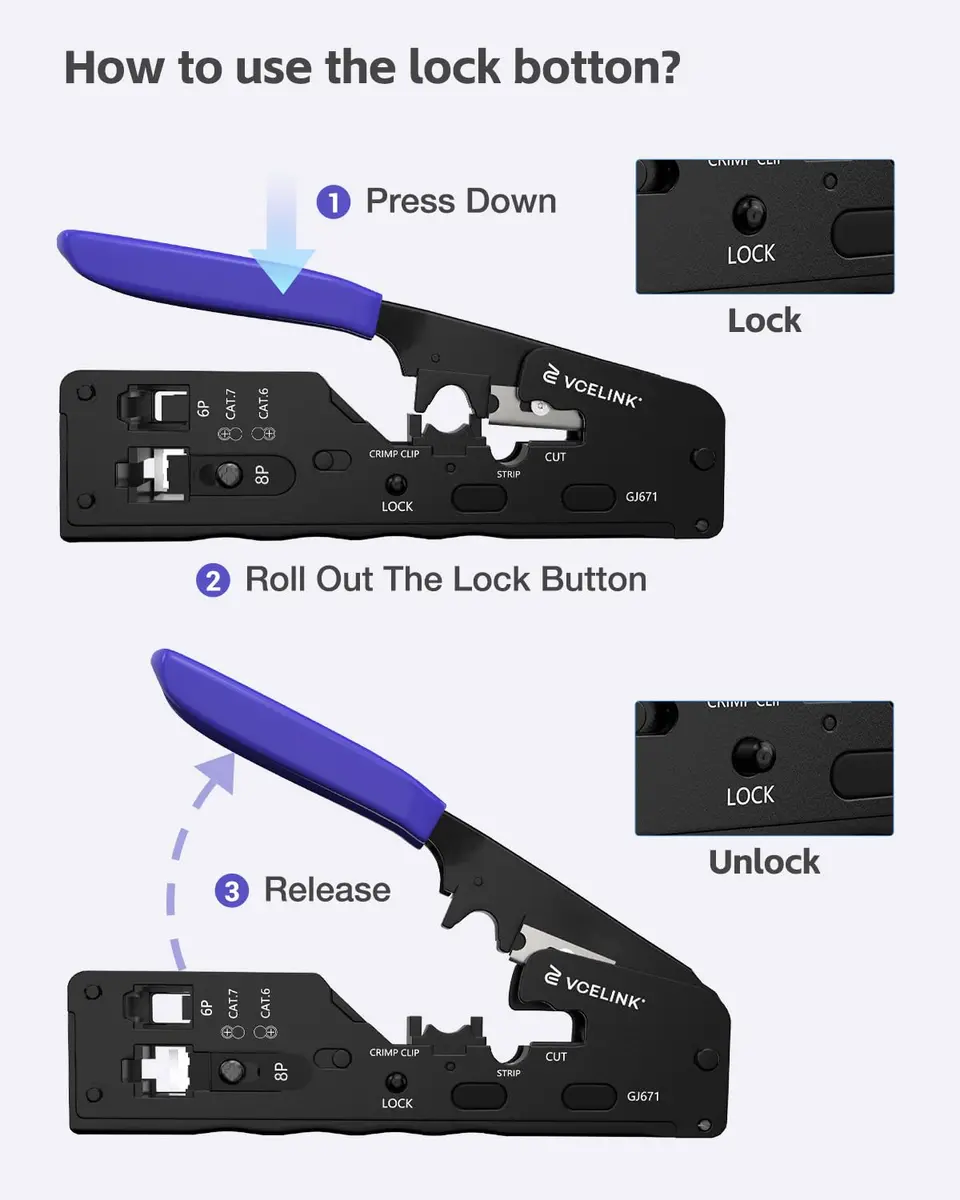 VCELINK RJ45 Crimp Tool Kit with LAN Tester & 50 Connectors | All-in-One Network Solution for Cat6, Cat5e, RJ11 - view 4