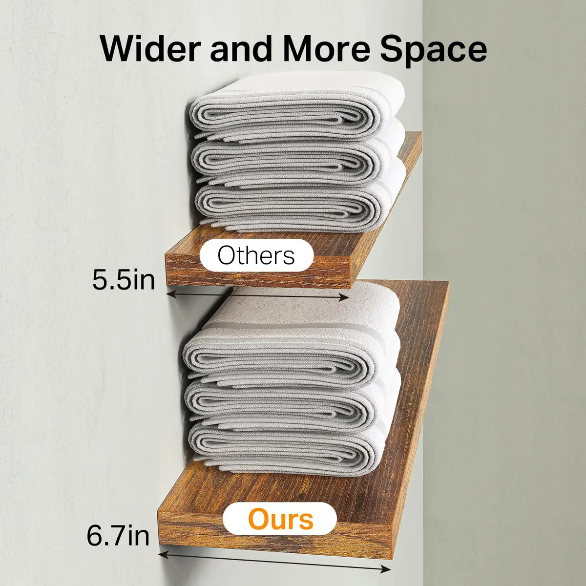 BAYKA Rustic Brown Floating Shelves, 15.7in (39.9cm) Wide, Set of 3 | Sturdy Engineered Wood Wall Mount Shelf for Bathroom, Kitchen, Living Room - view 4