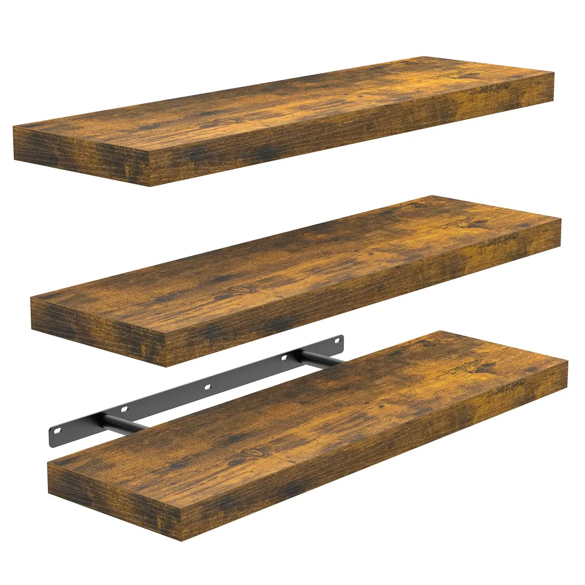 BAYKA Rustic Brown Floating Shelves, 15.7in (39.9cm) Wide, Set of 3 | Sturdy Engineered Wood Wall Mount Shelf for Bathroom, Kitchen, Living Room - main product image