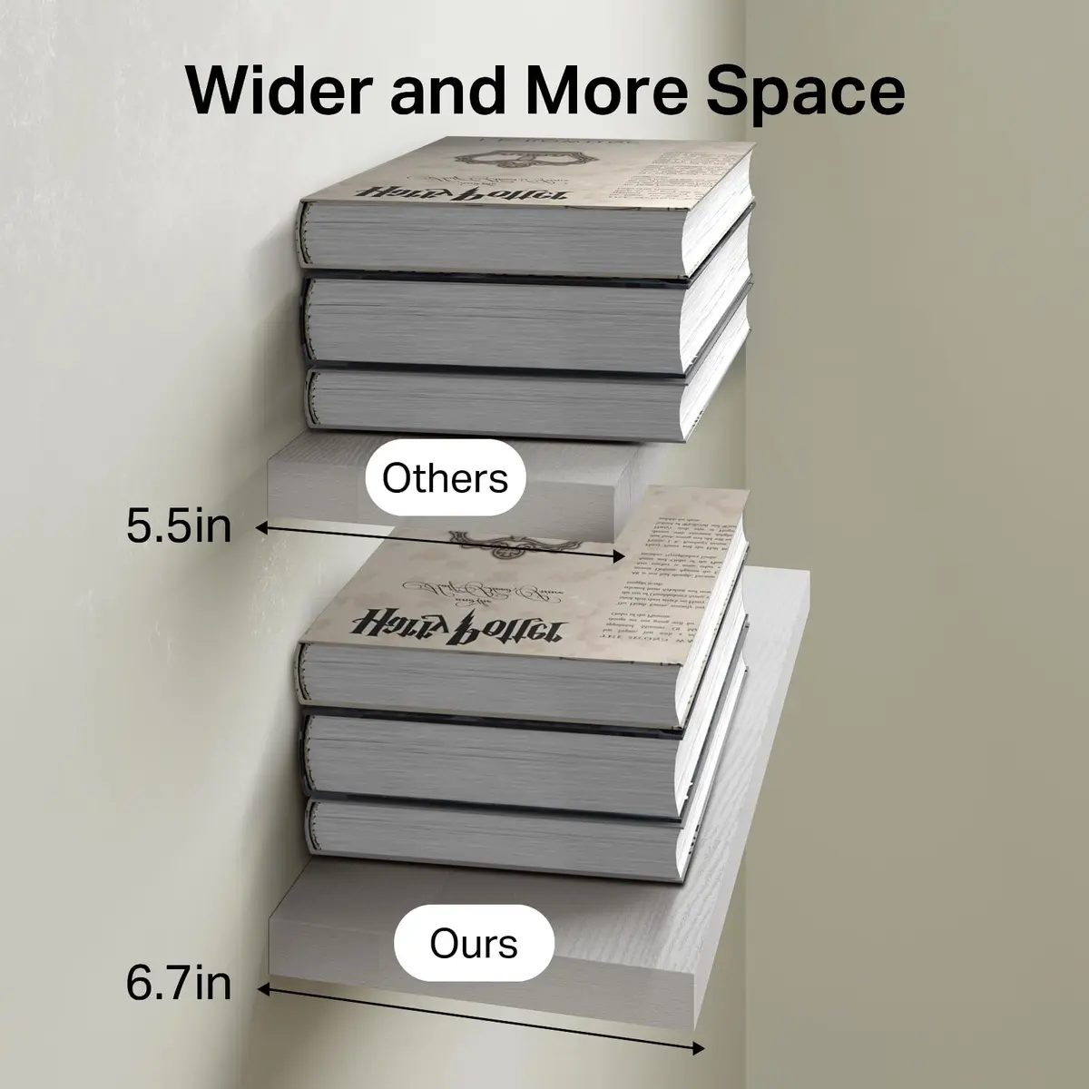 BAYKA White Floating Shelves 15.7in (39.6cm) x 6.7in (17cm) x 1.1in (2.8cm), Set of 3, Wall Mounted for Wall Decor | Modern Minimalist Style - view 4