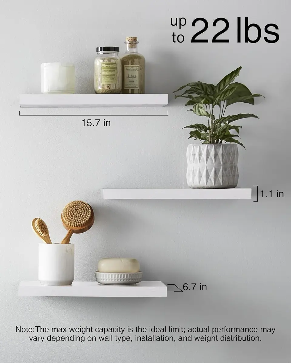 BAYKA White Floating Shelves 15.7in (39.6cm) x 6.7in (17cm) x 1.1in (2.8cm), Set of 3, Wall Mounted for Wall Decor | Modern Minimalist Style - view 5