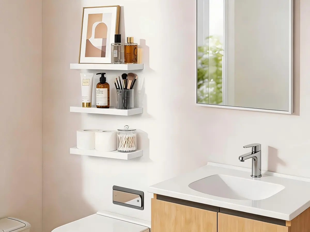 BAYKA White Floating Shelves 15.7in (39.6cm) x 6.7in (17cm) x 1.1in (2.8cm), Set of 3, Wall Mounted for Wall Decor | Modern Minimalist Style - view 6