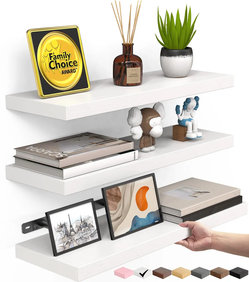 BAYKA White Floating Shelves 15.7in (39.6cm) x 6.7in (17cm) x 1.1in (2.8cm), Set of 3, Wall Mounted for Wall Decor | Modern Minimalist Style - main product image