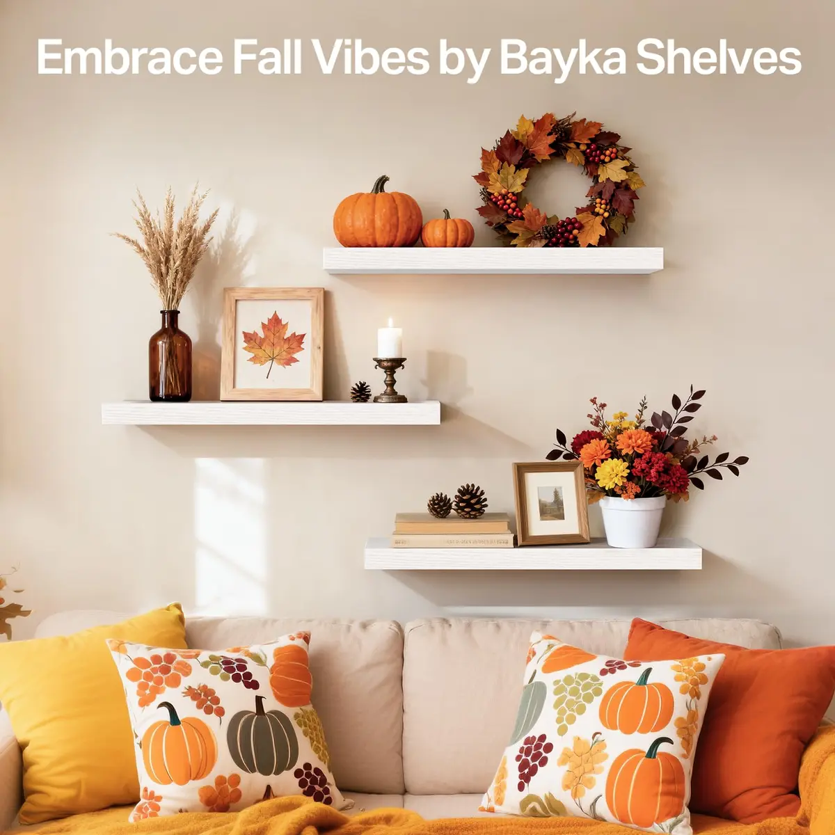 BAYKA White Floating Shelves 15.7in (39.6cm) x 6.7in (17cm) x 1.1in (2.8cm), Set of 3, Wall Mounted for Wall Decor | Modern Minimalist Style - view 2